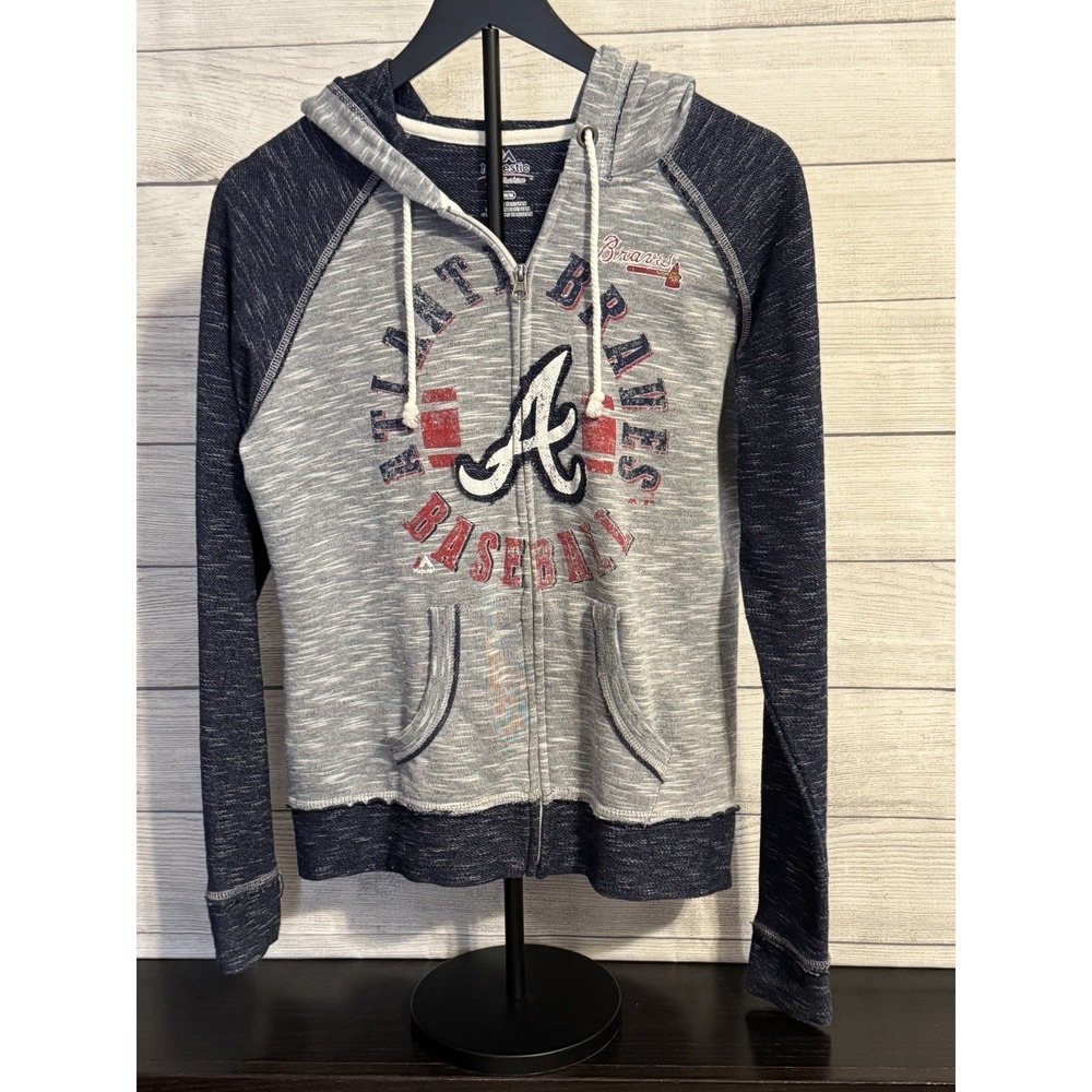 Majestic Women's Atlanta Braves Zip Hoodie Jacket M Distressed Graphic
